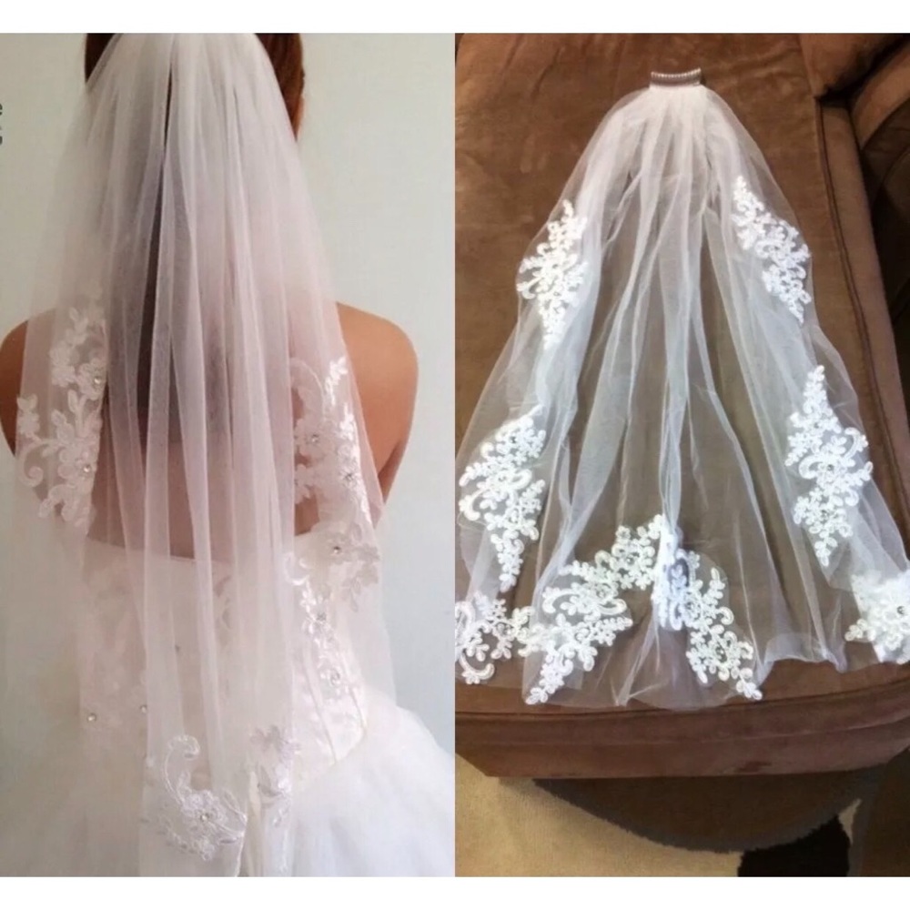 New beautiful waist length veil with lace